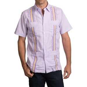 The Baton Rouge Game Day Guayabera with Purple and Gold Embroidery